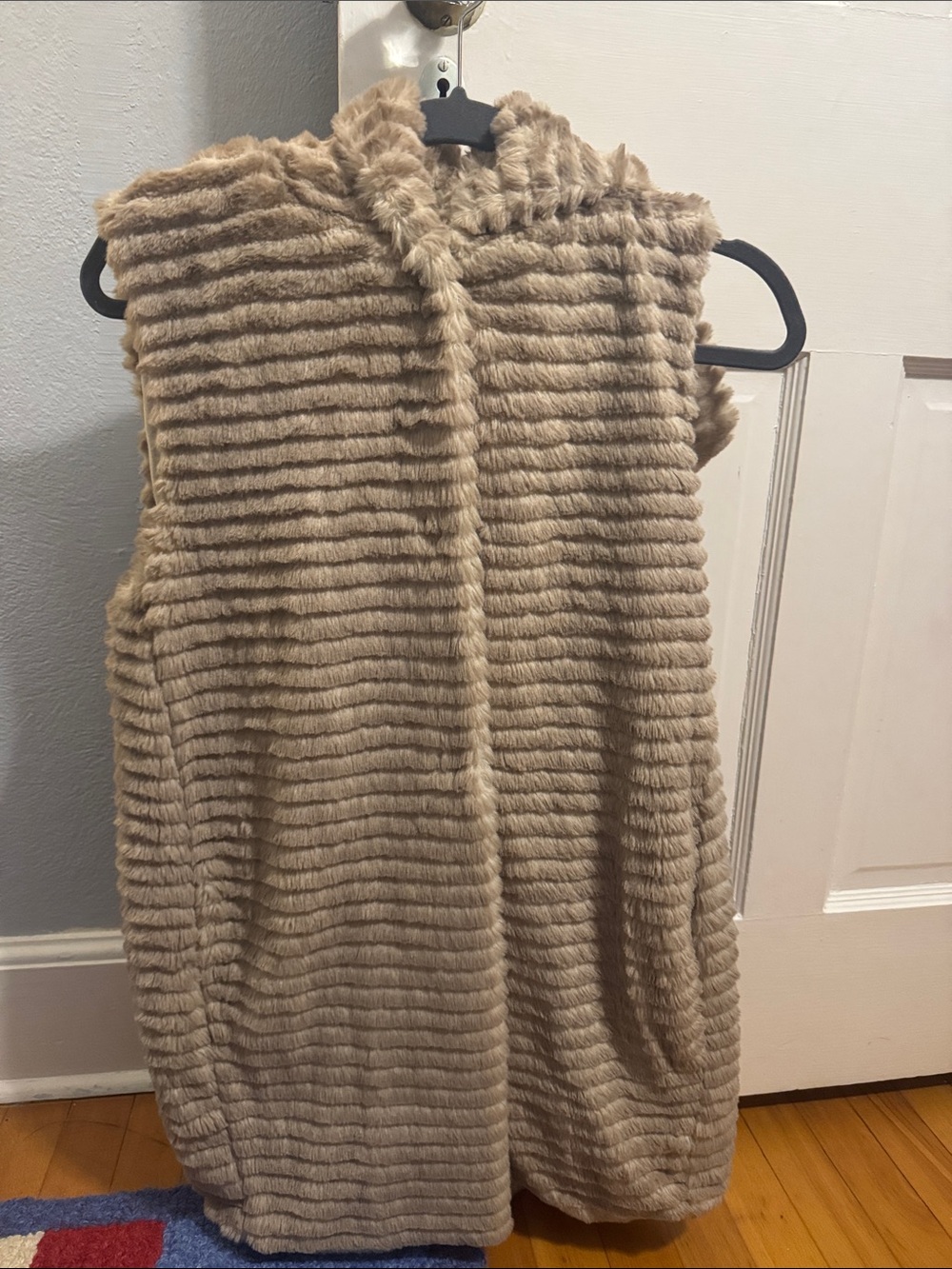 Sleeveless Faux Fur Hooded Vest - Camel